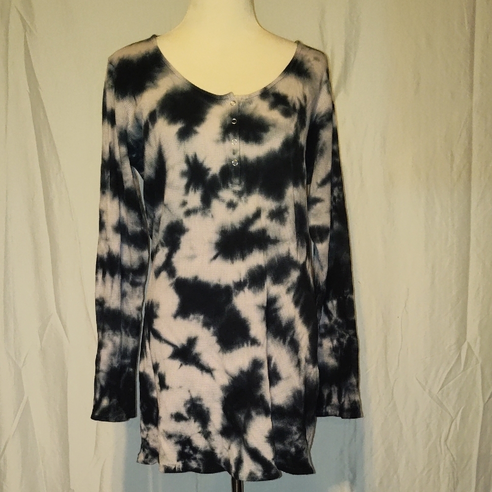 Pink Victoria’s Secret Thermal Long Sleeve Henley Dress Tie Dye Size XXL